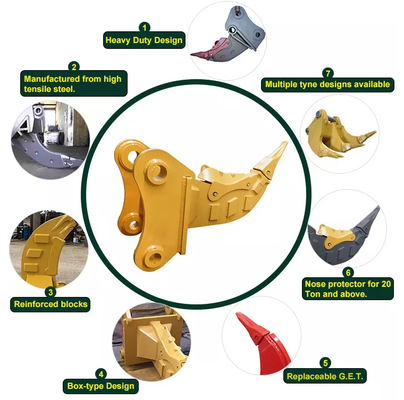 Ağır Güçlü Kazıcı Stump Ripper Karton Kutusu Sağlam Yapı Sarı Ripper